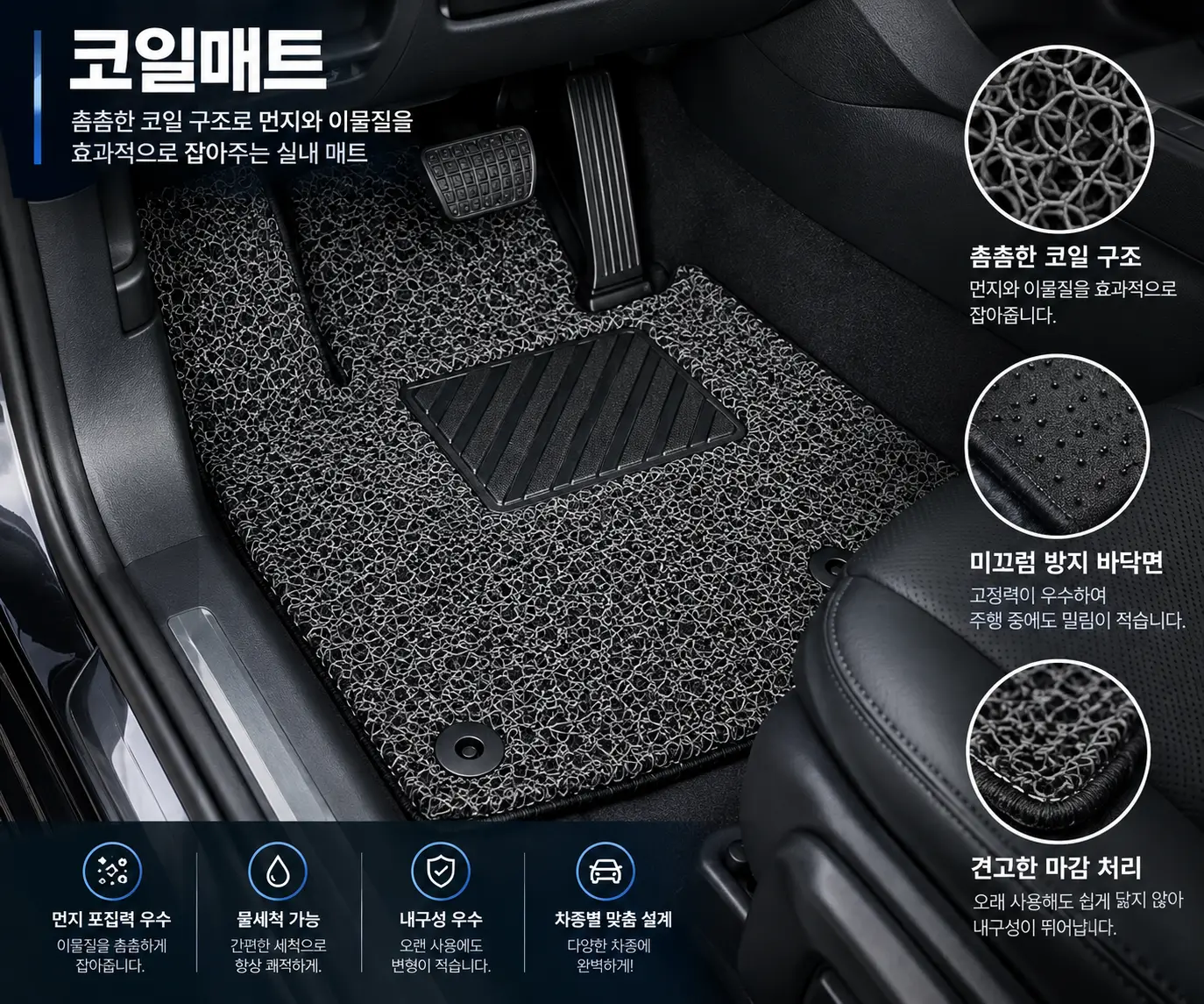 폭신하고 촘촘한 코일 구조로 먼지 포집이 좋습니다. 다만 청소하기는 조금 힘들어요